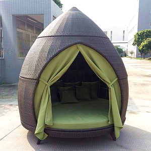 Chaise longue en rotin pour l'extérieur Lit d'extérieur à baldaquin imperméable pour la <span class=keywords><strong>piscine</strong></span> Cabine patio avec rideau Lit rond de grande taille - Product Image 4