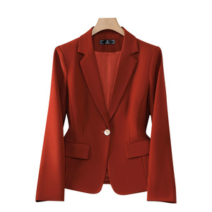 Women's Red Blazer Slim Fit Professional Casual Spring Autumn Solid Color Polyester Anti-Wrinkle Suit Top - Product Image 5