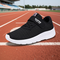 Nouvelles chaussures de course en mesh noir pour enfants, vente en gros, usine OEM, personnalisables, respirantes, à fermeture auto-agrippante, pour garçons et filles