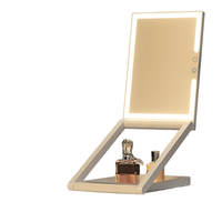 Miroir de maquillage portable pliable carré en plastique LATTIS à double face avec grossissement 10x, éclairage LED, finition argentée, pour le bureau et les voyages, intelligent