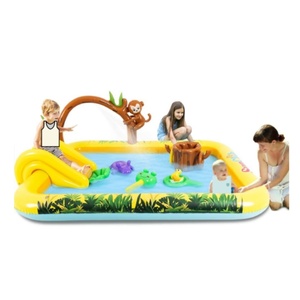 Inflatable Play Center Swimming Pool Animal Sprinkler <b>Toy</b> with Base Pool Slide <b>Monkey</b> Tree Stump for Kids Garden Backyard - Product Image 1