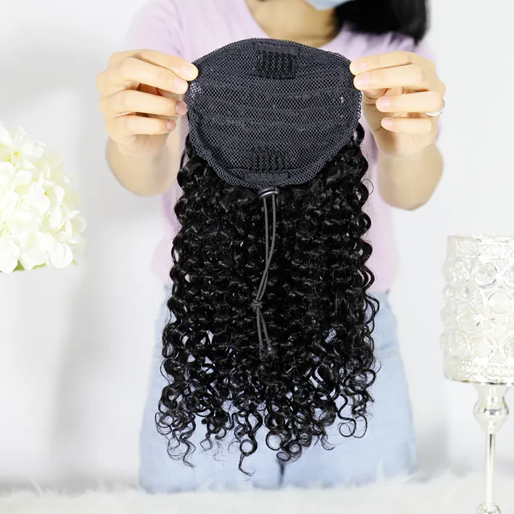 Machine Remy Human Hair Pony Tail Hair Extensions Drawstring Afro Kinky Curly Brazilian 1 Piece Top Grade Superior Human Hair