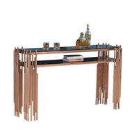 Table console étroite de luxe moderne en acier inoxydable doré avec plateau en verre et pierre frittée pour salon, entrée, villa, hôtel