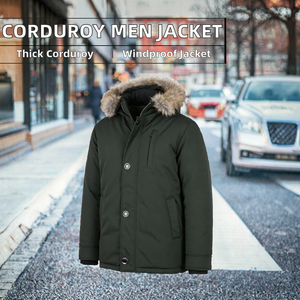 Men Winter Puffer <b>Jacket</b> <b>Fur</b> Trim <b>Hooded</b> Down Coat Button Front Regular Length Outdoor Parka with Pockets - Product Image 2