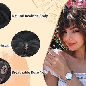 Starluck 18 Inch <strong>Sandy</strong> Brown &amp; Ash Blonde Layered Hair Topper with Bangs for Women Swiss Base with 3 Clips - Product Image 6