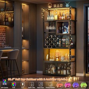 Mueble Bar Industrial Alto Directo de Fábrica con Luces LED y Enchufe, Estante Metálico para Vinos, Mueble Independiente para Almacenamiento de Licores - Product Image 3