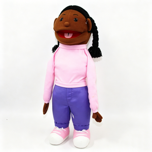 Marioneta de Mano Personalizada de Niña Afroamericana con Cabello Trenzado y Boca Móvil, Marioneta de Ventriloquismo de Diversidad Multicultural - Product Image 1