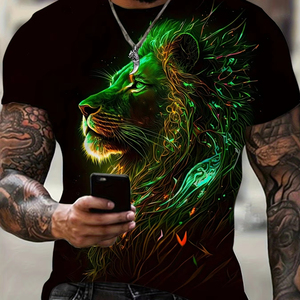 Maglietta <span class=keywords><strong>da</strong></span> uomo con stampa <span class=keywords><strong>leone</strong></span>, maglietta girocollo Casual a manica corta, <span class=keywords><strong>abbigliamento</strong></span> <span class=keywords><strong>da</strong></span> uomo per l'estate all'aperto - Product Image 1