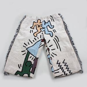 중국 제조업체 맞춤형 통기성 힙합 태피스트리 바지, 태슬 장식 면 혼방 자카드 짜임 반바지 (남성용) - Product Image 1