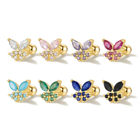 Gemnel 2025 mode bijoux Piercing prix abordable hypoallergénique pierre personnalisée S925 papillon Piercing boucles d'oreilles