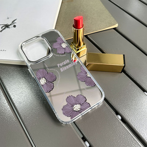Custodia per <span class=keywords><strong>iPhone</strong></span> 17 PROMAX con effetto 3D e design floreale viola, finitura a specchio, cornice argentata, compatibile anche con <span class=keywords><strong>iPhone</strong></span> 16, in materiale morbido. - Product Image 4