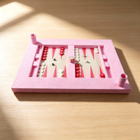Plateau de backgammon de luxe en cuir gaufré grain d'autruche rose