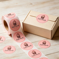 Etiquetas Personalizadas para Pastelería - Pegatinas Adhesivas Redondas Impresas con Diseño de Cupcakes Rosas para Empaque de Regalos de Comida Casera