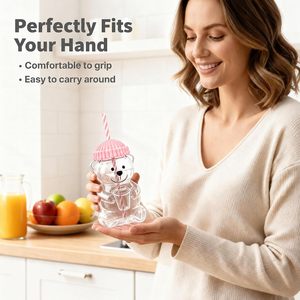 Offre Spéciale – Nouvelle Bouteille d'Eau en Verre Transparent en Forme d'Ours Mignon avec Couvercle en Silicone et Paille pour la Maison et la Restauration - Product Image 3