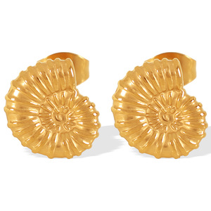 Stud Earrings Shell Flower Design 18K Gold Plated Silver <b>Titanium</b> Steel Everyday Wear Fashion Jewelry - Product Image 5