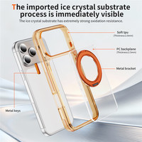 Coque de téléphone transparente magnétique avec support anneau réglable pour iPhone 18 17 16 15 Pro Max, antichoc et translucide effet gelée