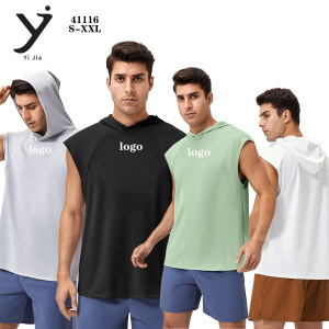 เสื้อกั๊กมีฮู้ดแขนกุดมีฮู้ดสำหรับผ่อนคลายเสื้อกล้ามไซส์ใหญ่พิเศษออกแบบโลโก้ได้ตามต้องการ - Product Image 2