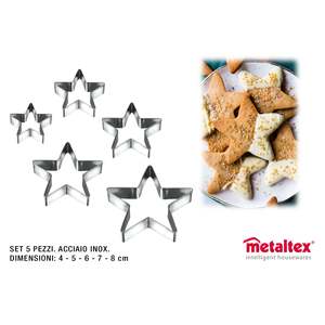 Set di 5 stampini per biscotti a forma di stella, misure da 4 a 8, per la cottura e tocco decorativo - Product Image 1