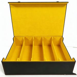 Leather <b>Card</b> <b>Storage</b> <b>Box</b> with 5 Compartments Yellow Interior Large Capacity Organized Deck Holder for Trading <b>Cards</b> - Product Image 3