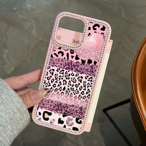 Coque de téléphone antichoc en TPU <span class=keywords><strong>rose</strong></span> imprimé léopard avec paillettes et étoiles incrustées de diamants pour <span class=keywords><strong>iPhone</strong></span> 17 Pro Max – Idée cadeau - Product Image 3