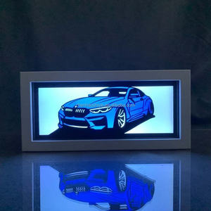 Nouvelle boîte à lumière en bois personnalisée à faire soi-même, cadre en bois, forme <span class=keywords><strong>de</strong></span> voiture, lumière LED 3D, lumière nocturne créative, cadeaux visuels pour les amateurs <span class=keywords><strong>de</strong></span> voitures - Product Image 1