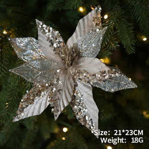 Guirlande de fleurs de Noël artificielles en poinsettia dorées scintillantes et givrées pour décorations de Noël et arrangements floraux - Direct Usine - Product Image 2