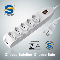 Stopkontak Ekstensi Multisocket 5 Lubang dengan Sakelar Hidup/Mati dan Sekring Proteksi 10A 250V~