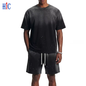 Custom Ink-splashed Tie-dye Air <strong>Men's</strong> T-<strong>shirt</strong> Shorts <strong>Set</strong> 305gsm Vintage Washed-out Look Relaxed-fit Casual <strong>Set</strong> - Product Image 1
