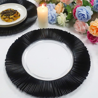 Assiette de présentation jetable en mélamine transparente de 13 pouces, style nordique classique, avec bordure or rose, pour mariages et hôtels