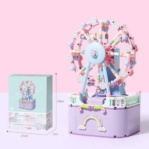 Caja de Música con Diseño de Rueda de la Fortuna, Carrusel 3D y Pabellón de Flores, Regalo para Niñas Pequeñas, Bloques de Construcción Decorativos - Product Image 3