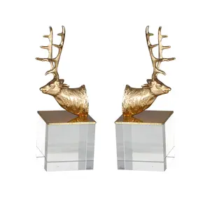Model Room Crystal Glass Base Pure Copper Sika Deer Head Bookfile Book By Bookend Model Room Soft Decoration Simple Beauty