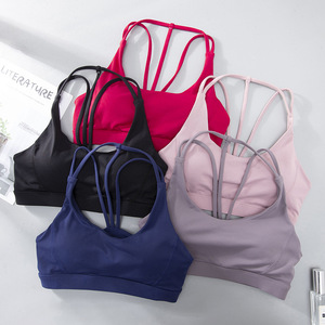 Sujetador con espalda descubierta y tirantes finos dobles asimétricos de Color personalizado Sujetador deportivo <span class=keywords><strong>Gitl</strong></span> con espalda cruzada Sujetador de yoga sólido a prueba de golpes sin costuras para mujer - Product Image 5