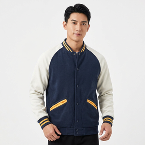 เสื้อแจ็คเก็ตวาร์ซิตี้สีกรมท่าขาวสำหรับผู้ชาย สไตล์ไฮสตรีท แบบเบสบอล แต่งขอบสีเหลือง ทรงปกติ ใส่ได้ในฤดูหนาว แห้งเร็วและระบายอากาศได้ดี - Product Image 3
