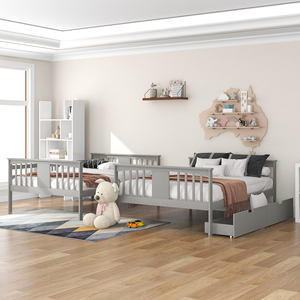 Full Over Full <b>Bunk</b> <b>Bed</b> With Drawers And <b>Ladder</b> Gray Kids Bedroom Furniture - Product Image 4