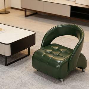 Tabouret bas de salon au design nordique avec roulettes universelles, petit tabouret à chaussures, 360 °   Chaise universelle rotative avec dossier rembourré et confortable - Product Image 6