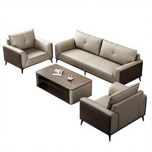Ensemble de canapés de <span class=keywords><strong>bureau</strong></span> en cuir de luxe moderne, canapé de réception 3+1 places avec table basse, mobilier de <span class=keywords><strong>bureau</strong></span> commercial - Product Image 3