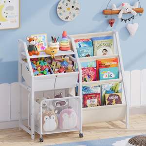 Estantería para niños y organizador de almacenamiento de juguetes-Estantería de libros de 3 niveles para habitaciones de niños con cajón móvil, librería para niños con 2 contenedores de Juguetes - Product Image 6