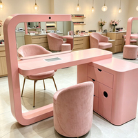 Table de manucure moderne rose pour salon de manucure, atelier, mobilier de salon commercial, lampes LED, armoires, salon, chambre, écologique