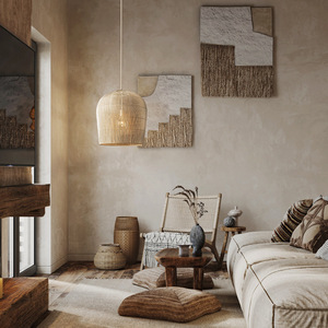 โคมไฟแขวนหวายทรงกลม E27 หลอดประหยัดพลังงานสำหรับห้องนั่งเล่นห้องรับประทานอาหารห้องน้ำชาสไตล์เซน - Product Image 1