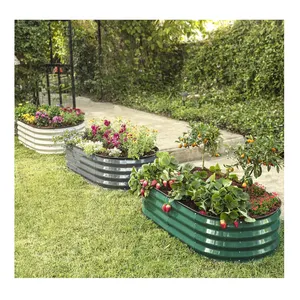 Erhöhtes Gartengebett verzinkte Pflanzkasten im Freien oval groß rostfest Metall-Gartengebett Pflanzer für Gemüse Blume Kraut
