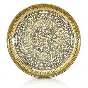 Ensemble de thali en laiton pour Puja avec lampe à huile, Diya, cloche et cuillère pour activités religieuses, design circulaire, matériau durable - Product Image 4
