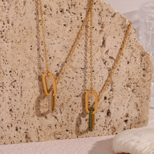 SMing 18พันทองชุบแหวนสแตนเลสClaspเพชรจี้คอInsแพ้ง่ายZircon Link Manสร้อยคอสําหรับชาย - Product Image 4