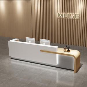 Modern Black Reception Desk Curved <b>LED</b> <b>Light</b> Office Lobby Hotel Beauty Salon Clinic Front Counter Spa - Product Image 5