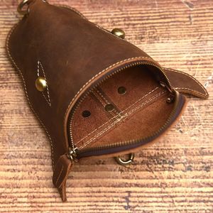 Bull Head Shaped Leather Waist Bag For Men Outdoor Sports Fashionable Crossbody Bag With Zipper And Metal Rings - Product Image 3