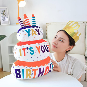 Coussin en peluche géant 3D en forme de gâteau d'anniversaire de 17,7 pouces, doux et mignon, pour cadeaux - Product Image 3