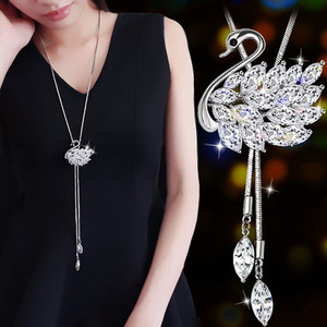 Collana Lunga con Cuore in Lega, Catena per Maglione, alla Moda e Versatile, Autunno Inverno, con Nappa di Cristallo, Gioiello Placcato Oro, Ciondolo per Abiti - Product Image 1