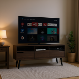 Mobile TV Oslo in Noce Scuro, 50-54 Pollici, in Legno, Stile Mid-Century Moderno, per Soggiorno, con Cassetti e Ripiani - Product Image 2