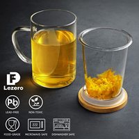 Ensemble de tasses et de gobelets en verre borosilicate écologique de luxe de 12 oz (350 ml) avec couvercle en bambou