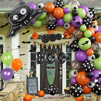 Ensemble de décorations pour fête d'Halloween - Ballons en latex et guirlandes avec motifs fantômes, yeux et chauves-souris - Pack en gros