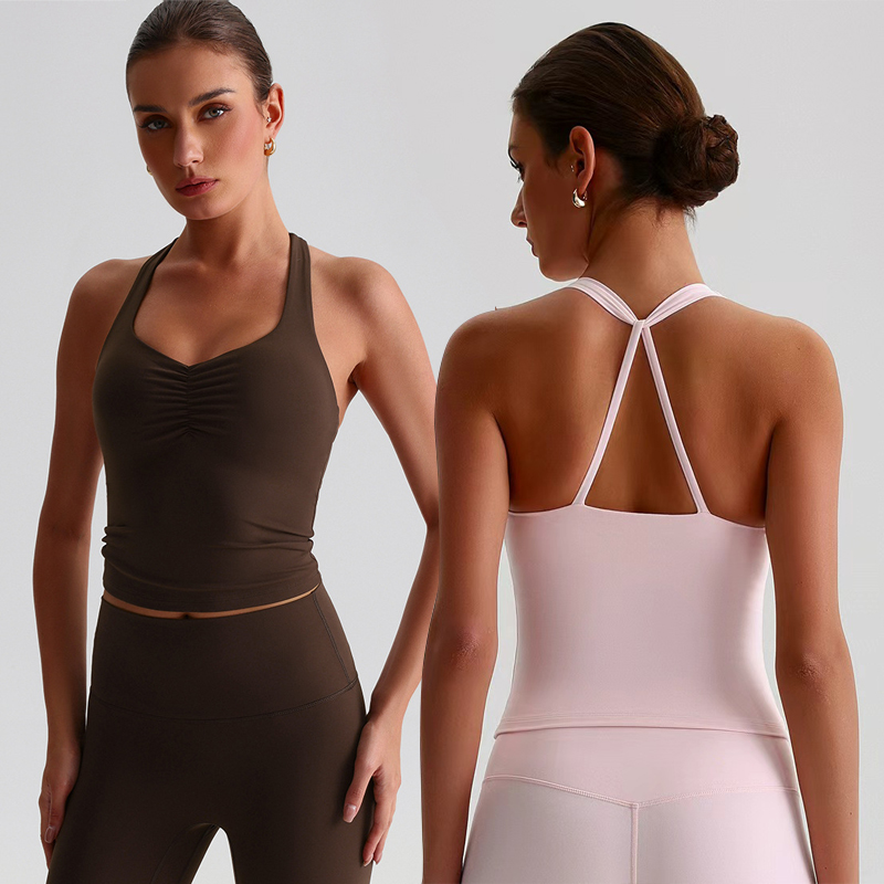 Women's Wirefree Halter Sports Bra Crop Top Cross Back Yoga Activewear with Removable Pad Gym Tank for Workout Pilates Fitness